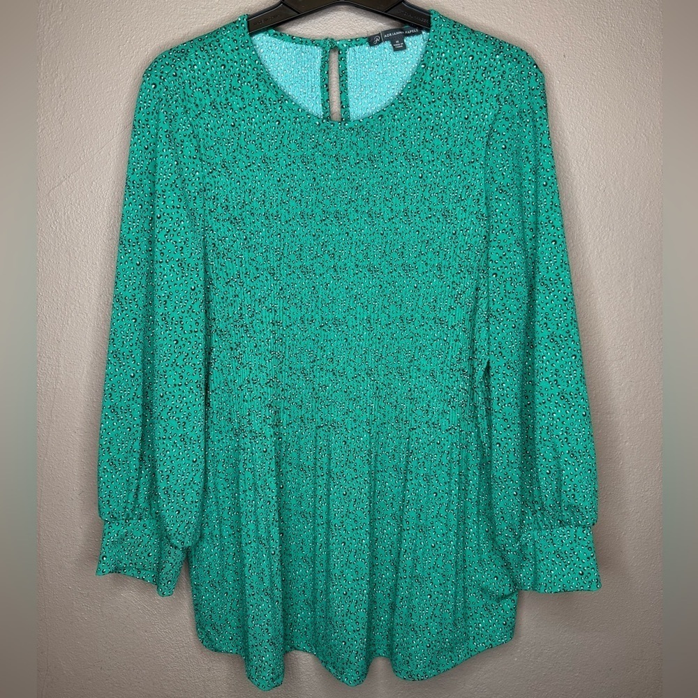 Adrianna Papell Women's Green Long Sleeve Blouse Size M Baddie Preppy Bohemian